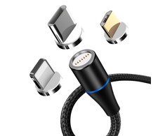 Maxlife MXUC-03 magnetic kabelis USB - Lightning + USB-C + microUSB 1,0 m 3A juodos spalvos nylon