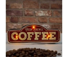 Sieninis šviestuvas TelForceone RETRO Metal Sign LED šviežiai užplikyta kava"Forever" šviesiai