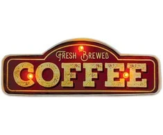 Sieninis šviestuvas TelForceone RETRO Metal Sign LED šviežiai užplikyta kava"Forever" šviesiai