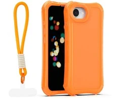 Dėklas Telforceone Safepop case with strap for iPhone 16e / 17e oranžinis
