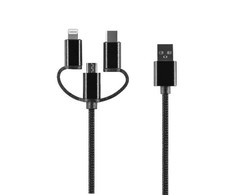 TelForceone Setty 3in1 kabelis USB - Lightning + USB-C + microUSB 1,0 m 2A juodas nailonas DT