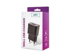 Setty įkroviklis 1x USB 1A juodas
