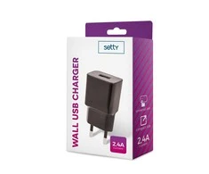 Setty įkroviklis 1x USB 2,4A juodas
