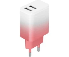 Telforceone Setty įkroviklis 2x USB 18W LSIG-AA-20 baltas-rožinis gradientas