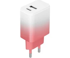 Setty įkroviklis USB + USB-C 20W LSIG-AC-20 baltas-rožinis gradientas