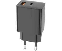 Įkroviklis Alogy Setty kroviklis jungiama į tinklą USB-A + USB-C PD/QC 30W juoda + kabelis USB-C 1m RLSK-AC-01 juoda