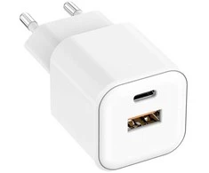 Telforceone Setty sieninis įkroviklis USB-A + USB-C 20W LSGaN-AC-200 baltas