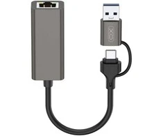 XO adapteris HUB HUB018 2in1 USB-USB-C – RJ45 pilkas