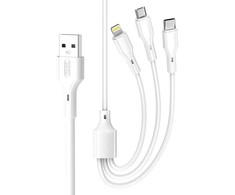 XO kabelis NB230 3w1 USB - Lightning + USB-C + microUSB 1,0m 2,4A baltos spalvos