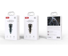 XO car charger CC60 60W 1x USB 1x USB-C juodos spalvos + USB-C - USB-C kabelis