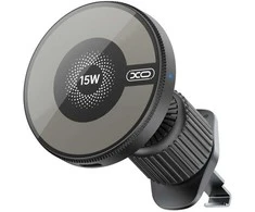 XO automobilinis laikiklis magnetinis CX025 su wireless inductive charger 15W juodos spalvos air vent