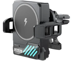 XO car holder SL14 with wireless inductive charger 25W juodas air vent with LED and cooling