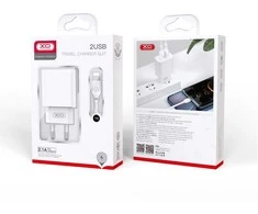 XO laidinis įkroviklis CE02C 2x USB 2,1A baltos spalvos + USB-C kabelis
