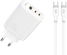 XO laidinis įkroviklis CE02A PD 20W QC 3.0 18W 1x USB 1x USB-C baltos spalvos + USB-C – USB-C kabelis