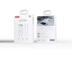 XO laidinis įkroviklis CE21 PD 30W 1x USB-C 1x USB baltos spalvos + kabelis USB-C - USB-C