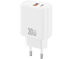 XO sieninis įkroviklis CE42 PD 30W 1x USB-C 1x USB baltas
