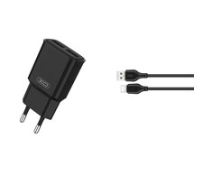 XO sieninis įkroviklis L92C 2x USB 2,4A juodas + USB-C laidas