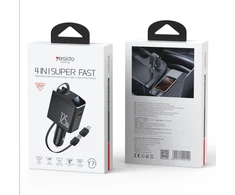 YESIDO automobilinis įkroviklis Y71 125W greitas įkrovimas 4in1 LED + C+iP laidas 65W juodas