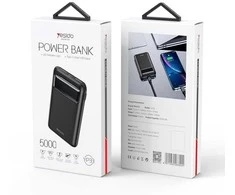 „Yesido“ nešiojama baterija YP33 5 000 mAh, LED, 2xUSB-A + USB-C, juoda