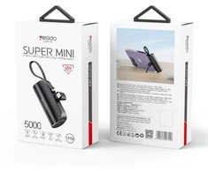 YESIDO POWERBANK YP68 5000 mAh 12W + USB-C laidas, „Lightning“ jungtis, juoda