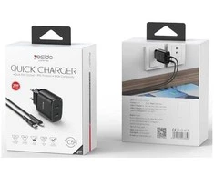 YESIDO sieninis įkroviklis YC54 PD 20W QC 2xUSB-C + TYPE-C/LIGHTNING laidas 27W 1M juodas