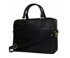 Gold Genuine leather woman s laptop bag FL25 juodas with snake pattern