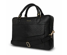 Gold Genuine leather woman s laptop bag FL25 juodas with snake pattern