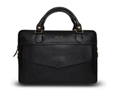 Gold Genuine leather woman s laptop bag FL25 juodas with snake pattern
