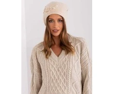 Kepurė Wool Fashion Italia Cap-AT-CZ-2329.79-smėlio spalvos