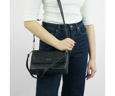 Leather Crossbody Bag with Double Strap Solier FL61 Livienne – Juodas
