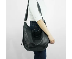 Leather Shopper Hobo Bag Solier FL46 Seline – Juodas