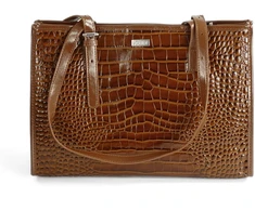 Leather Textured Shopper Shoulder Bag Solier FL55 Lune – Brown