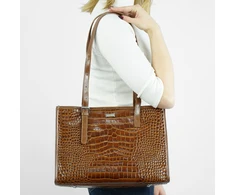 Leather Textured Shopper Shoulder Bag Solier FL55 Lune – Brown