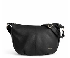 Leather Women’s Baguette Shoulder Bag Solier FL53 Mirelle – Juodas