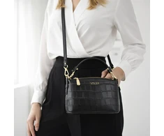 Small Leather Baguette Bag Solier FL60 Linette – Juodas