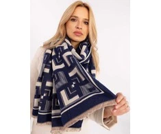 Wool Fashion Italia Šalikas-AT-SZ-23158.32-baltas tamsiai mėlynas