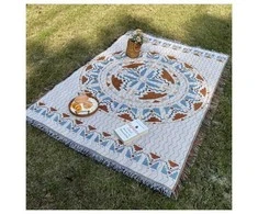 Eu Sandelis BOHO antklodė, pinta dvipusė lovatiesė su kutais 130x180cm KOC15WZ3