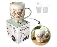 Eu Sandelis Dvigubo stiklo puodelis su baltomis gėlėmis viduje 300ml 1 vnt. - SZK185