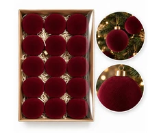 Eu Sandelis 15 bordo spalvos, aksominių kalėdinių eglutės žaisliukų rinkinys, 7cm BSN84