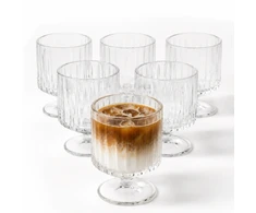 Eu Sandelis 6 gofruotų stiklinių su kojelėmis rinkinys desertams ir gėrimams 250ml SZK226ZESTAW6