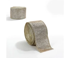 Eu Sandelis Auksinė juostelė - kaspinas, kalėdinė dovanų juostelė 5cm x 2m KSN137