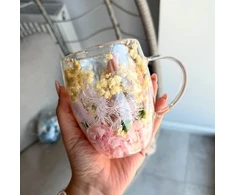 Eu Sandelis Gražus dvigubo stiklo puodelis su gėlėmis viduje 300ml 1vnt SZK207