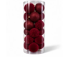 Eu Sandelis Išskirtiniai eglutės žaisliukai, bordo spalvos aksominis rinkinys, 24 vnt., 8cm BSN86