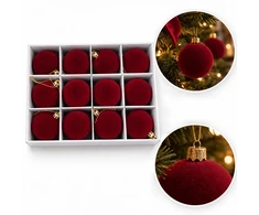 Eu Sandelis Išskirtiniai eglutės žaisliukai, bordo spalvos aksominis rinkinys, 12 vnt., 6 cm BSN82