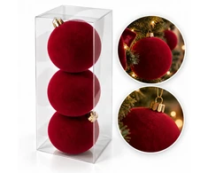 Eu Sandelis Išskirtiniai eglutės žaisliukai, bordo spalvos aksominis rinkinys, 3 vnt., 12 cm BSN85