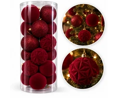Eu Sandelis Išskirtiniai eglutės žaisliukai, bordo spalvos aksominis rinkinys, 24 vnt., 8cm BSN86