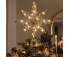 Eu Sandelis Metalinė kalėdinės eglutės auksinė viršūnė, 27 cm + LED lemputės, WOZ11