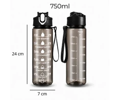 Eu Sandelis Vandens butelis, sportinis butelis su matavimo puodeliu ir motyvaciniais šūkiais, 750 ml, juodas, BD60