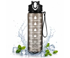 Eu Sandelis Vandens butelis, sportinis butelis su matavimo puodeliu ir motyvaciniais šūkiais, 750 ml, juodas, BD60