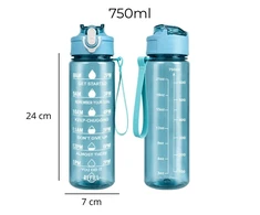 Eu Sandelis Vandens butelis, sportinis butelis su matavimo puodeliu, motyvuojantys šūkiai, 750 ml, mėlynas BD61